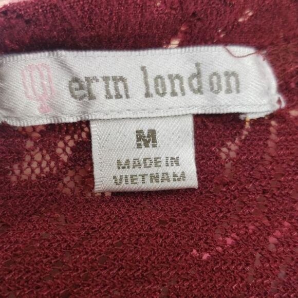 Erin London Womens Burgundy Lace Long-Sleeve Top Size M - Picture 2 of 7